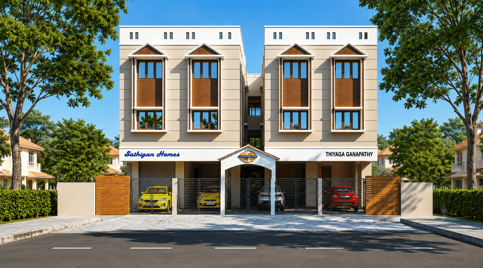 Thiyaga Ganapathy Apartments in Kundrathur featuring modern 2 BHK homes with covered parking and contemporary design.